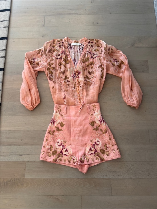 Zimmermann Other - Zimmermann Peach Floral Oversized V-neck Tunic and Shorts Set